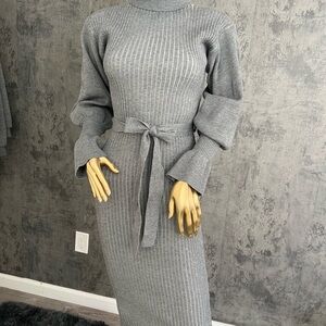Chic Long Sleeve Gray Knit Dress